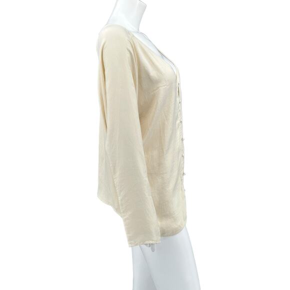 LPA Top Womens XL Ivory Button Up Satiny V-Neck Boxy Neutral Feminine Minimalist - Picture 3 of 9